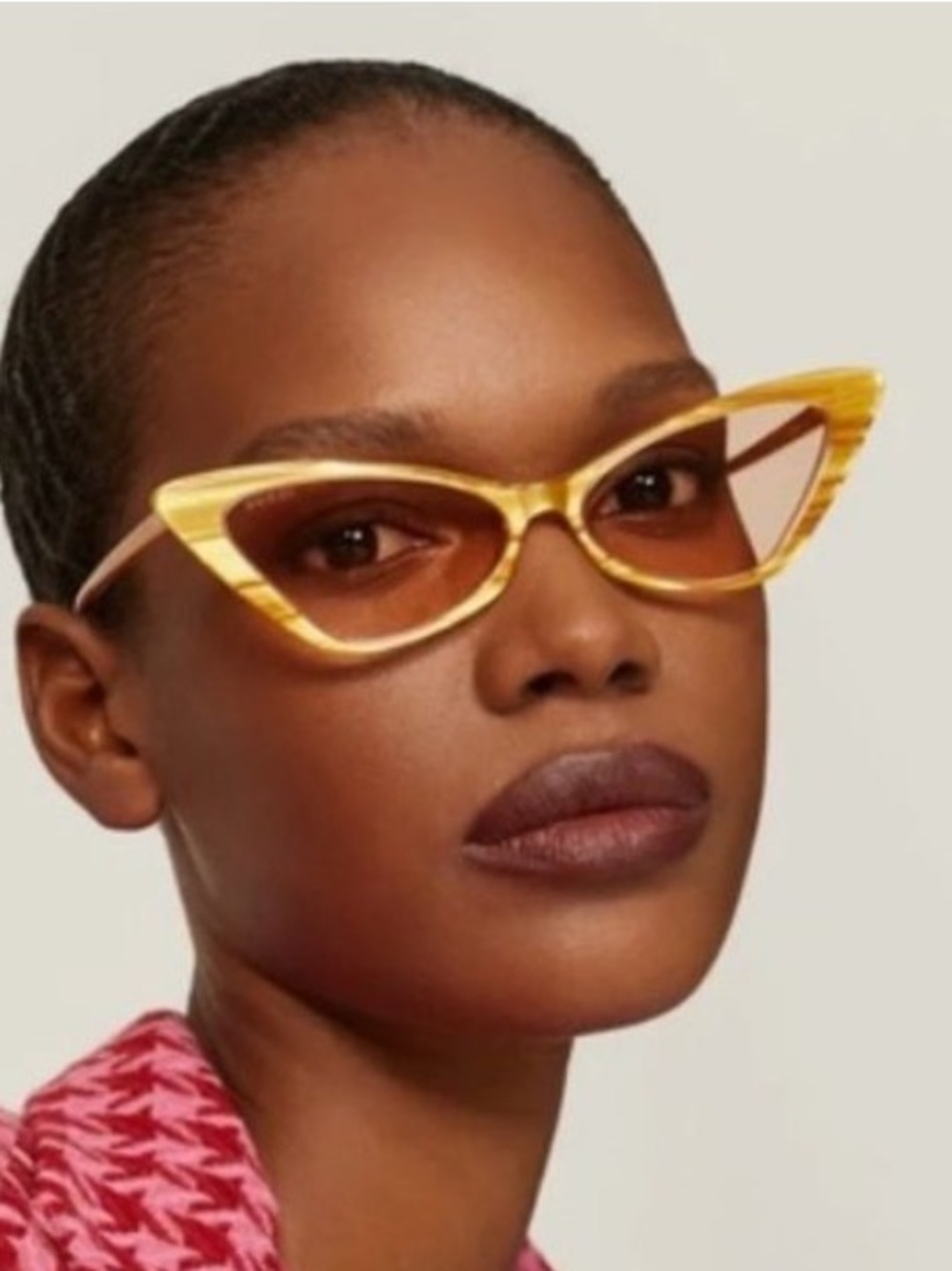 Gucci Cat Eye Sunglasses Yellow Amber Acetate Pink Tinted Lens GG0956S